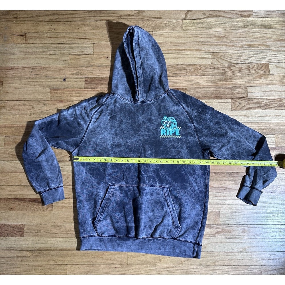 Ripe Official Merch Disco Ball Graphic Hoodie Acid Wash Charcoal Gray Teal Sz XL
